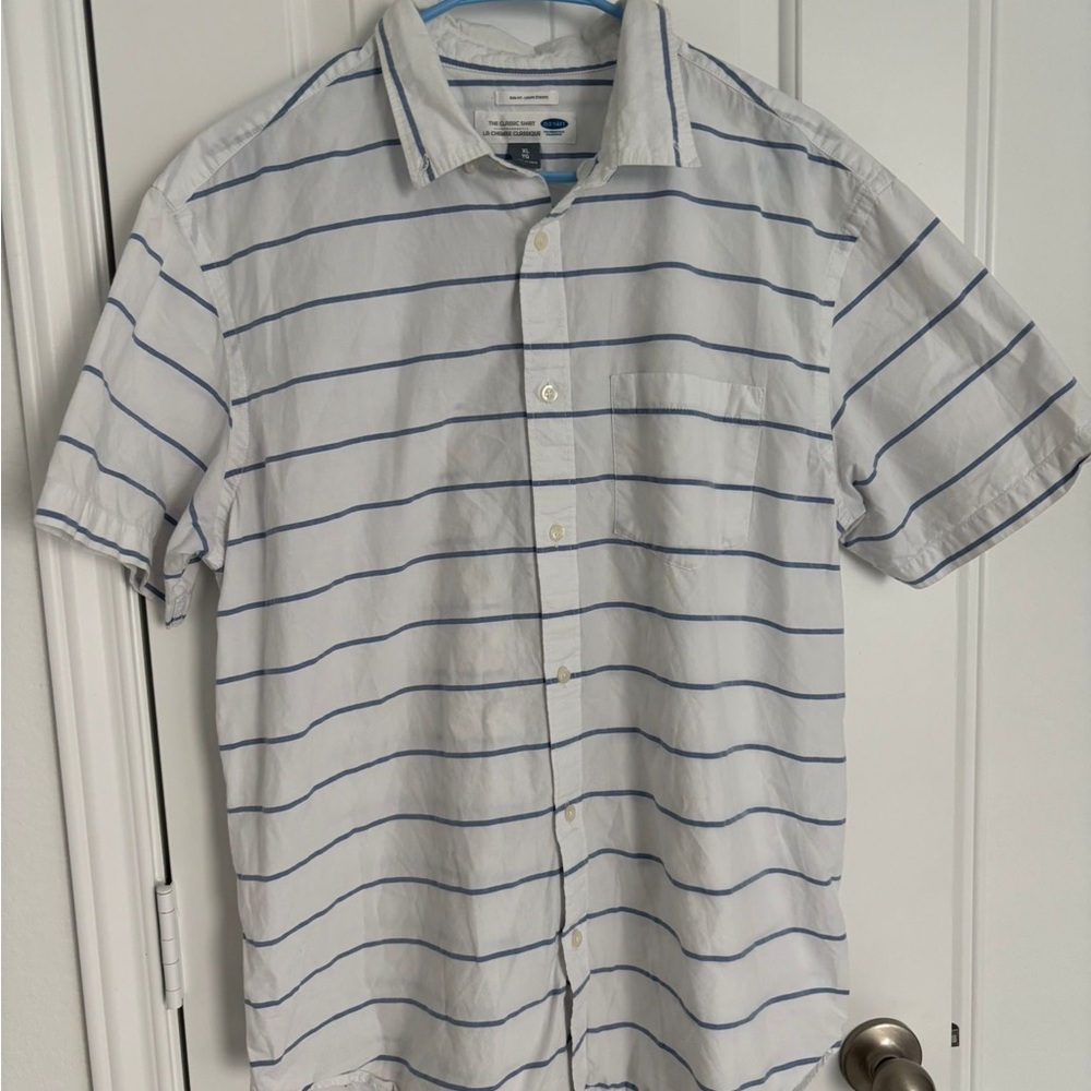 Old Navy Men's Casual White and Blue Striped Shirt